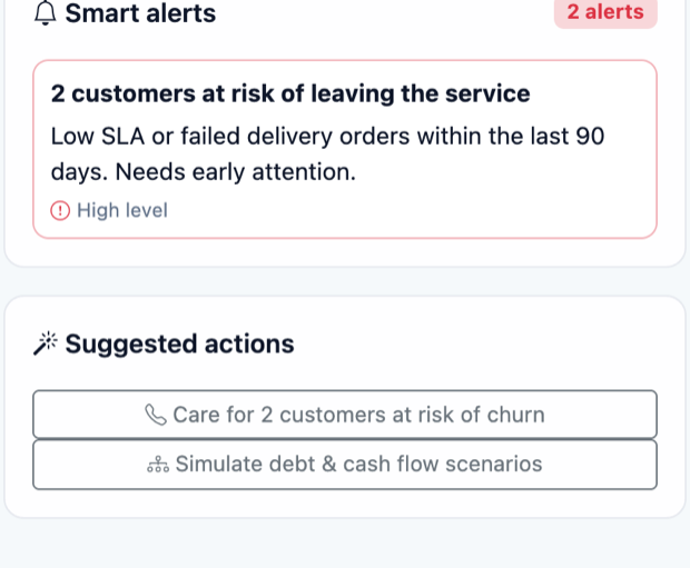 DeliTMS — smart alerts and suggested actions